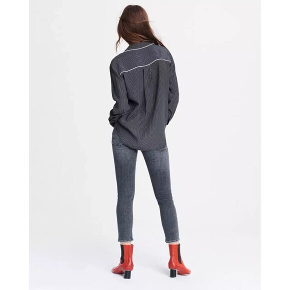 NWOT Rag & Bone black & white striped print 100% silk pajama inspired blouse, L - Picture 4 of 16